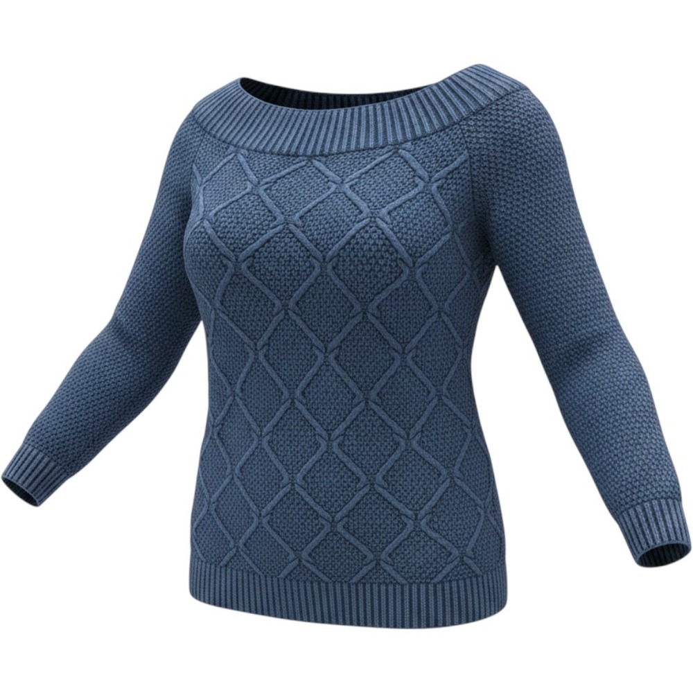 Ann Taylor LOFT Navy Blue Cotton Diamond Cable Knit Boat Neck Sweater Womens L